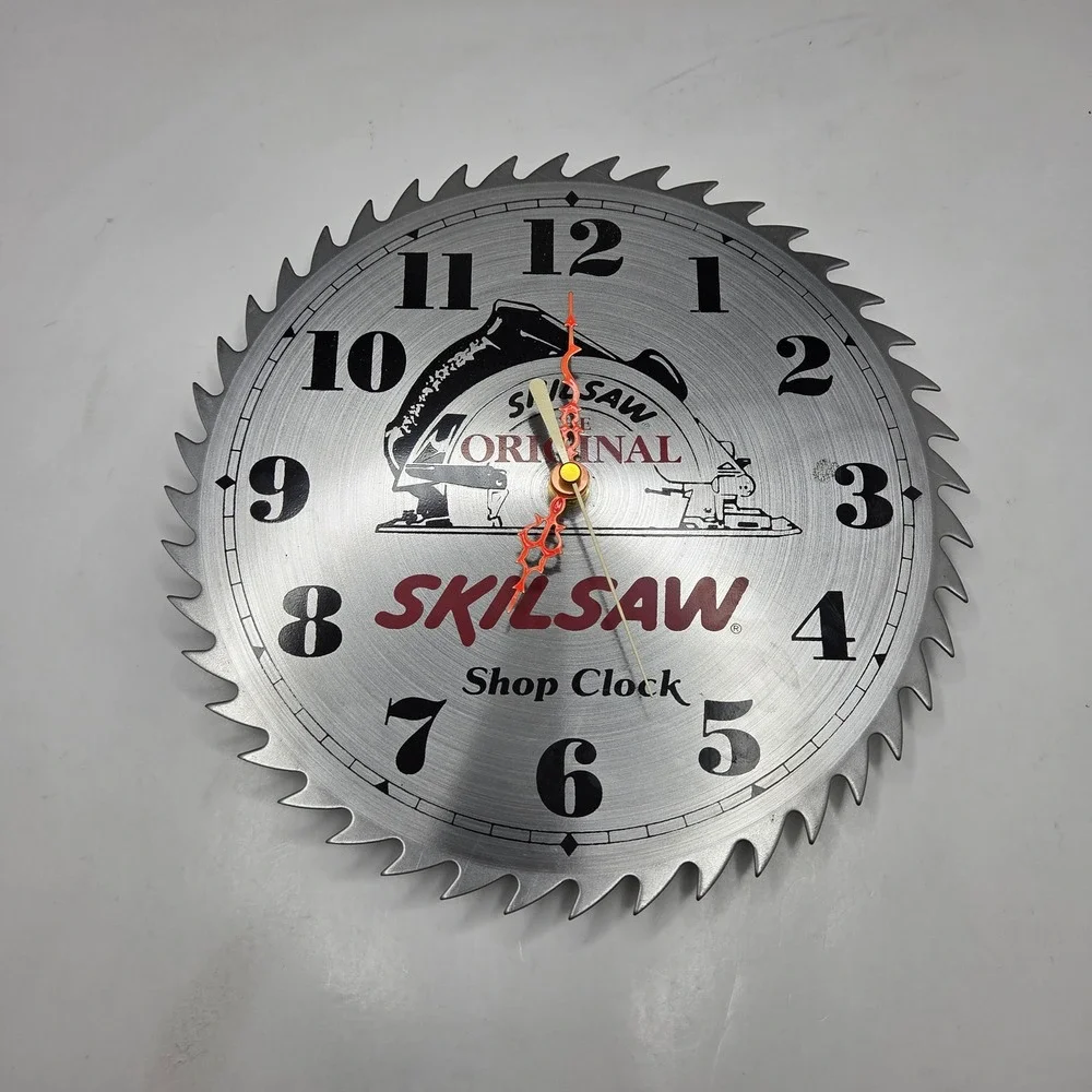 Skilsaw Shop Clock Vintage Saw Blade Wall Decor 10in Silver Garage Man Cave